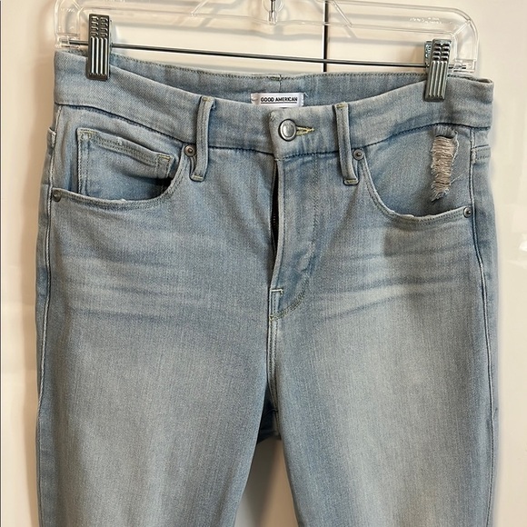 GOOD AMERICAN Light Blue Denim Skinny Distressed Jeans, Size 10/30 - Picture 11 of 15